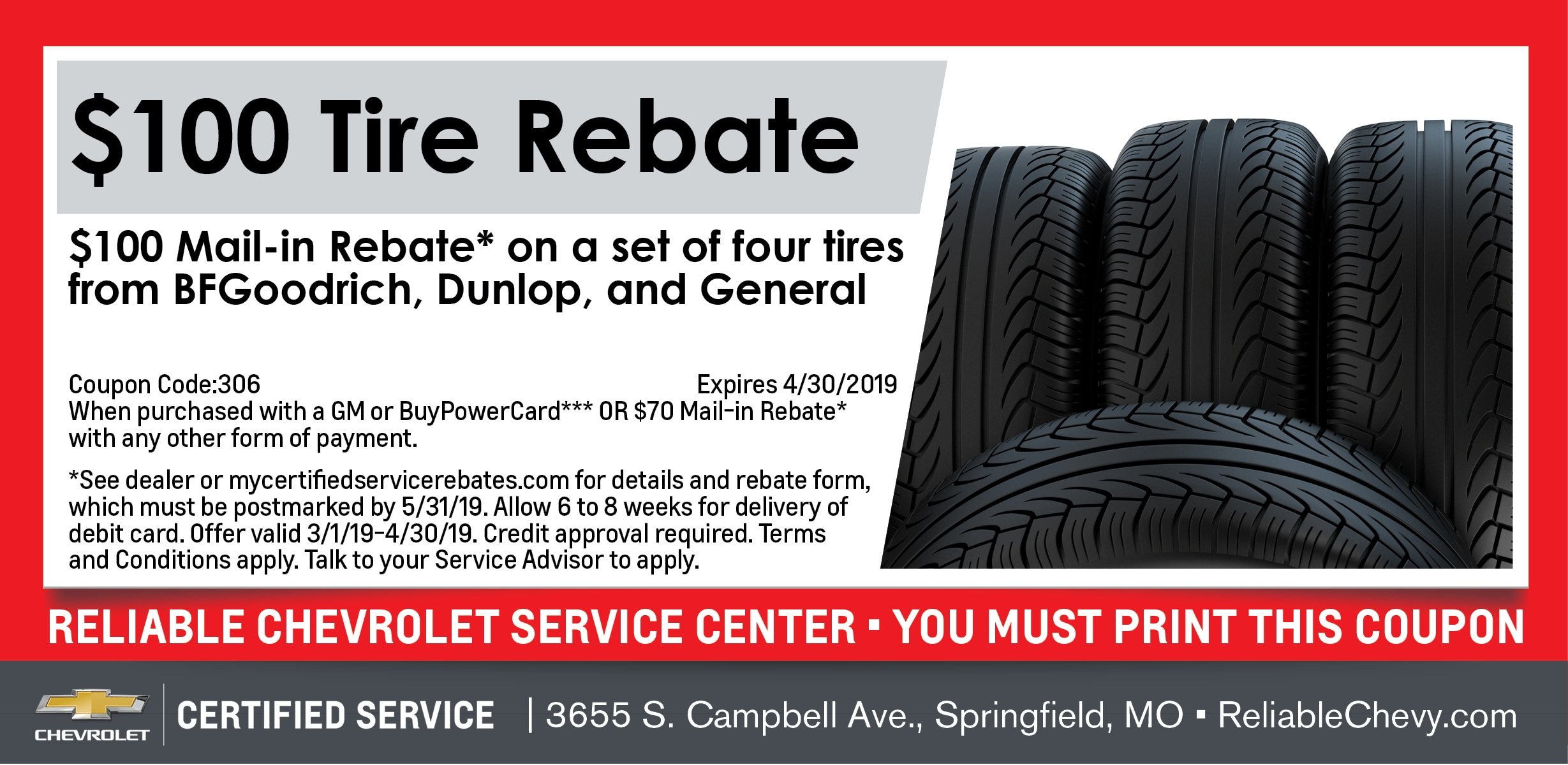 100 Tire Rebate Reliable Chevrolet