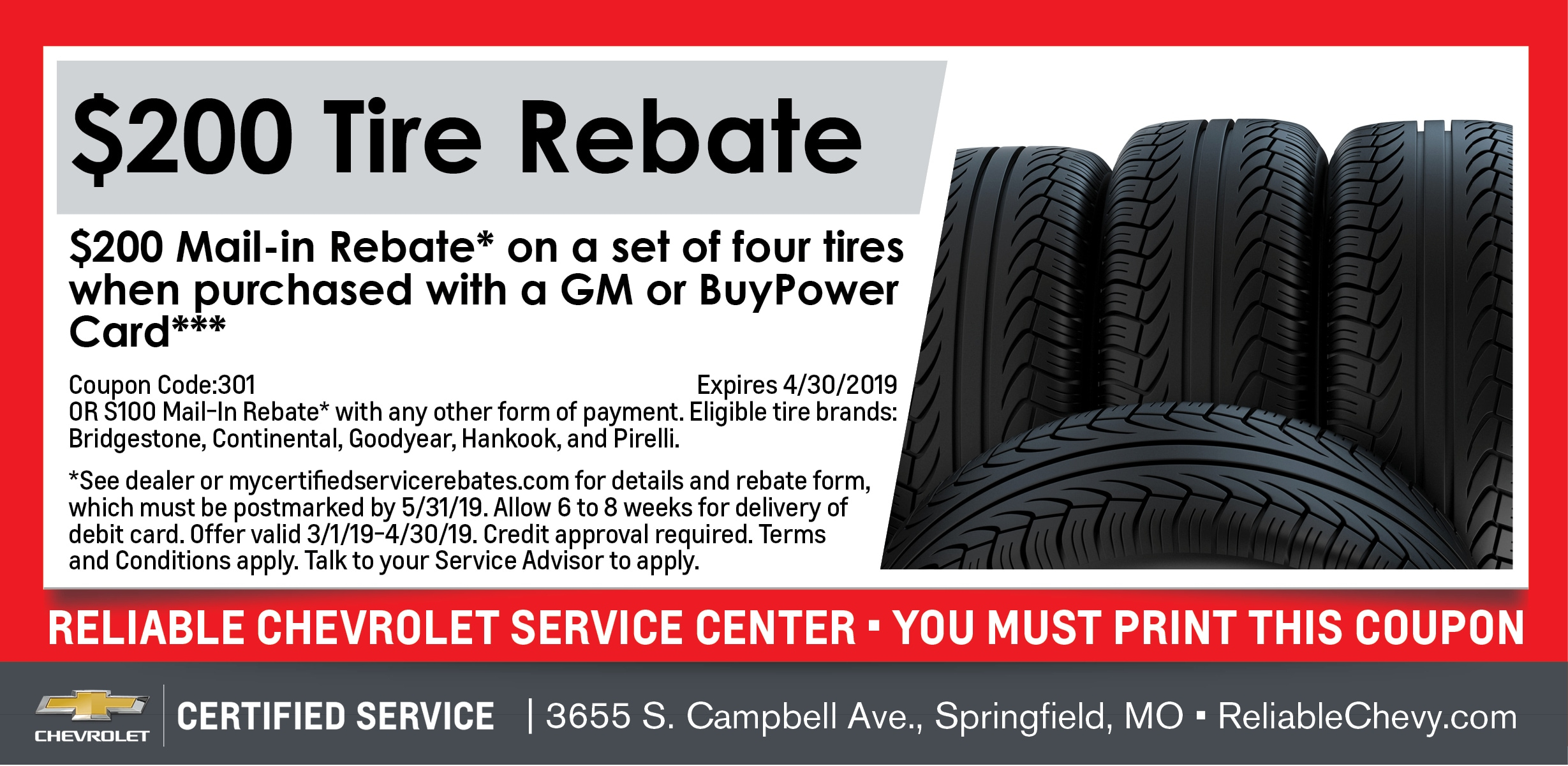  200 Tire Rebate Reliable Chevrolet