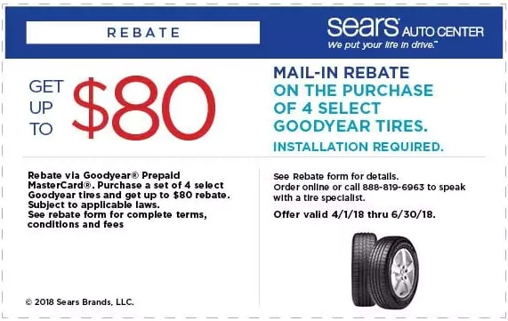 80 Goodyear Tires Rebate Sears Coupon April 2018