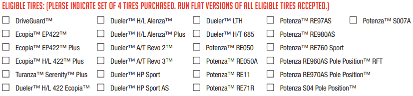 Bridgestone Rebate April 2018 Tire Rebates