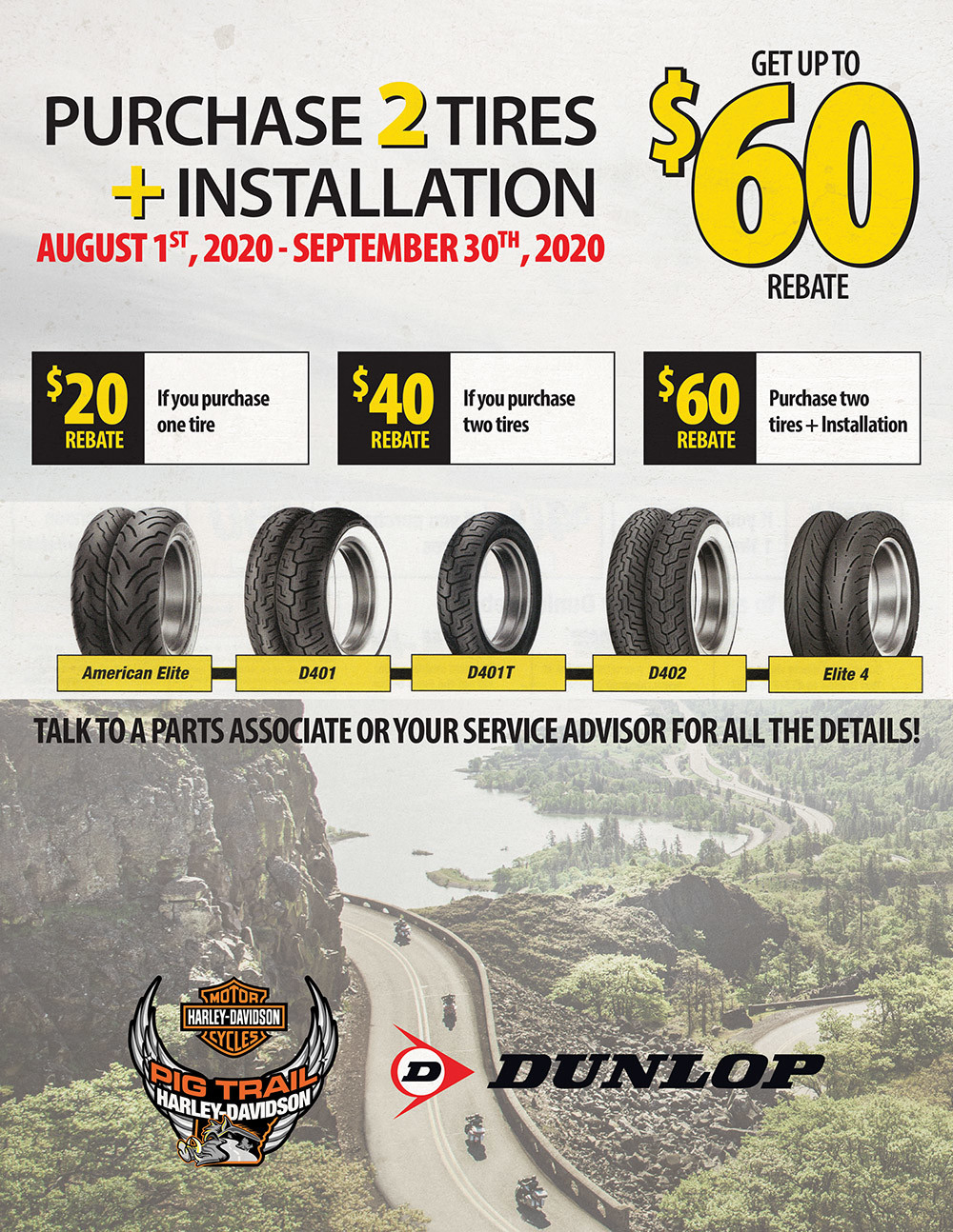 Dunlop Fall 2020 Tire Rebate Pig Trail Harley Davidson Pig Trail