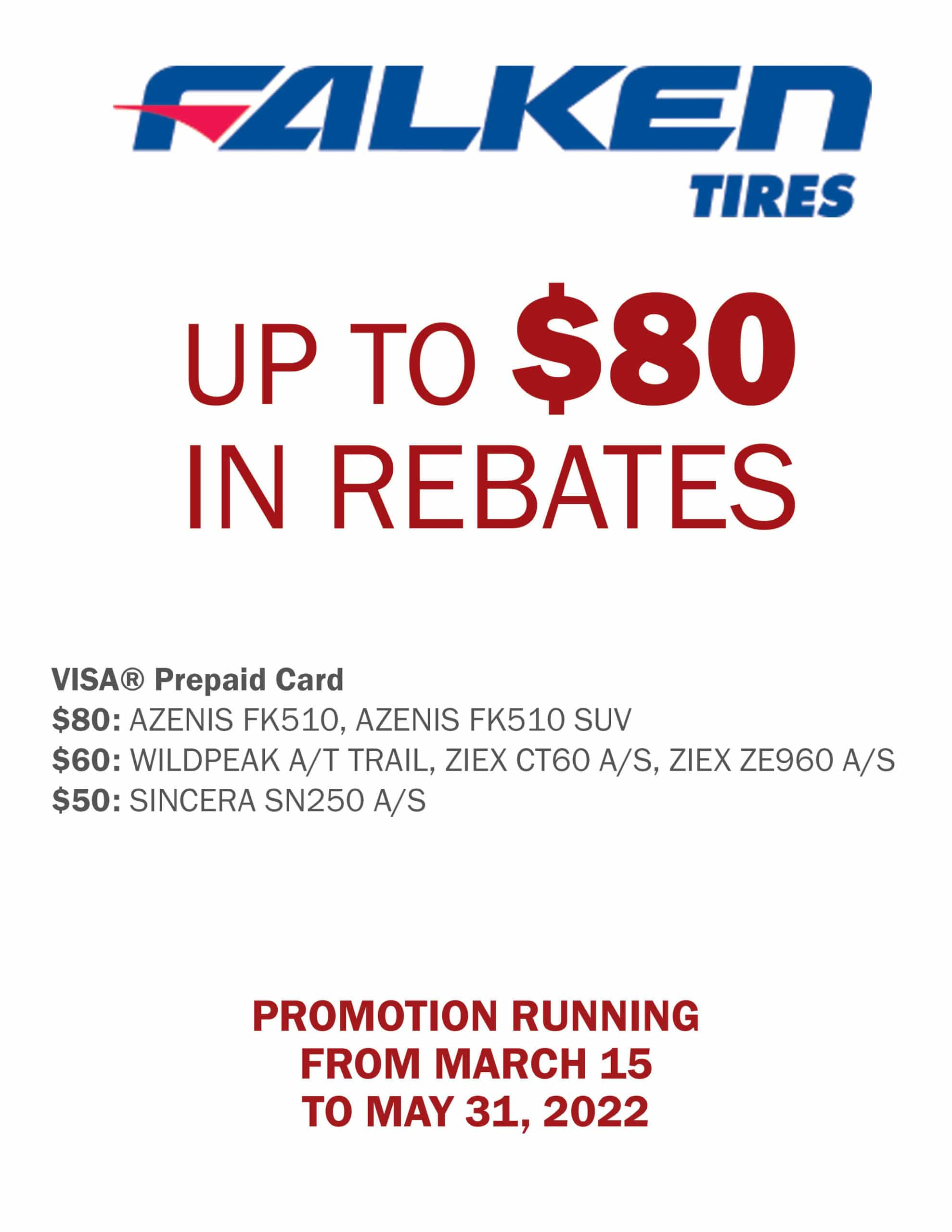 Falken Spring Rebates 2022 Tirecraft