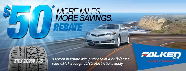 Get A 50 Mail in Rebate With The Purchase Of Four 4 Falken ZE950