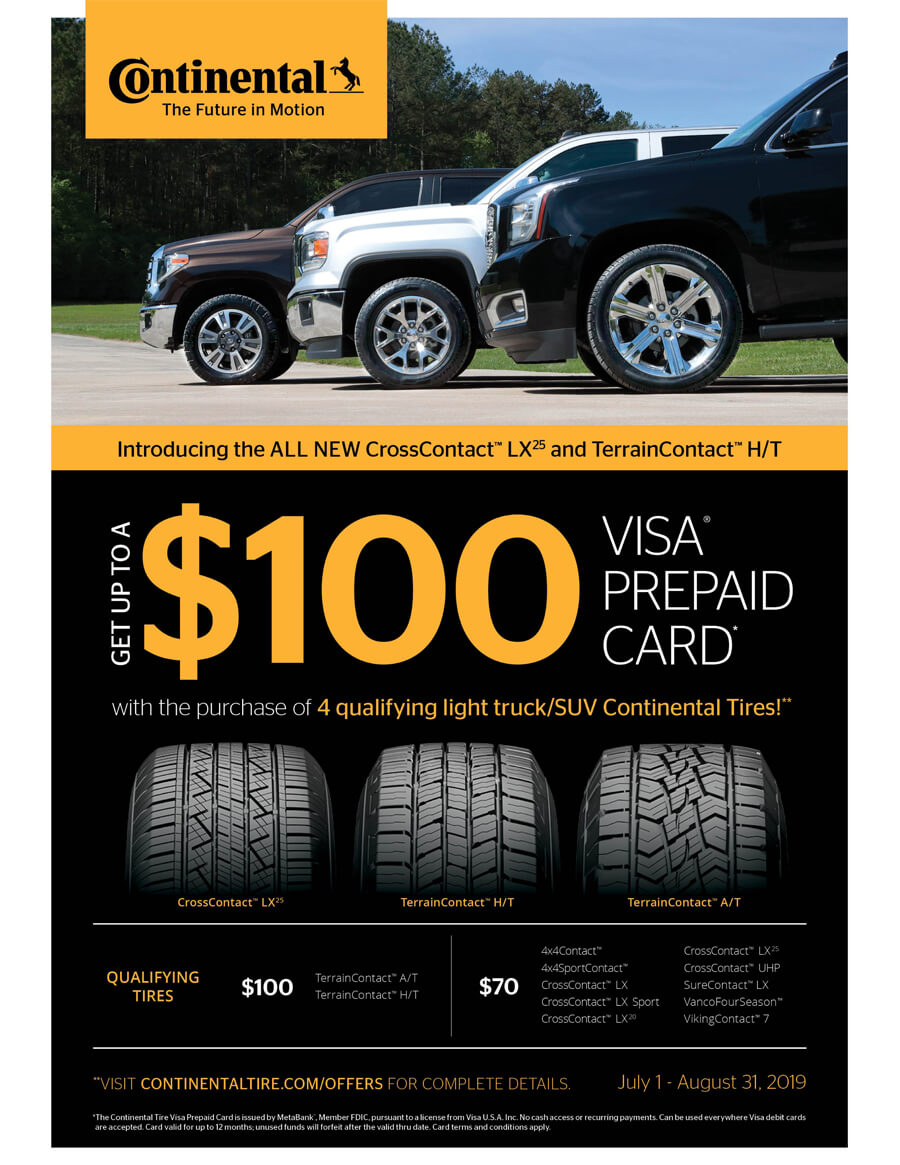 Light Truck SUV Continental Tires Rebate Special At Kubly s Automotive