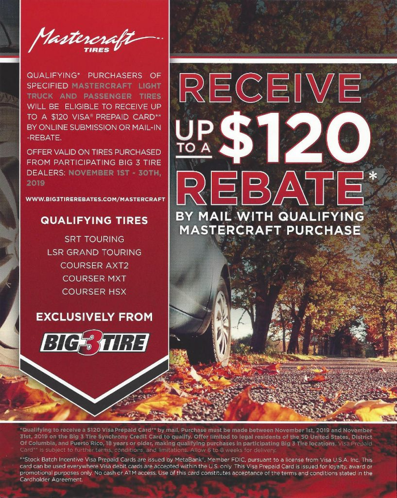 Mastercraft Tire Rebate Of Up To 120 Tire Sales TrevsAutomotive