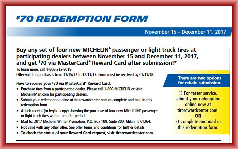 Michelin Tire Rebate And Coupons August 2018