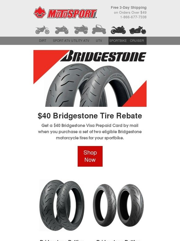 MotoSport New Tire Rebates 40 From Bridgestone 50 From Dunlop 