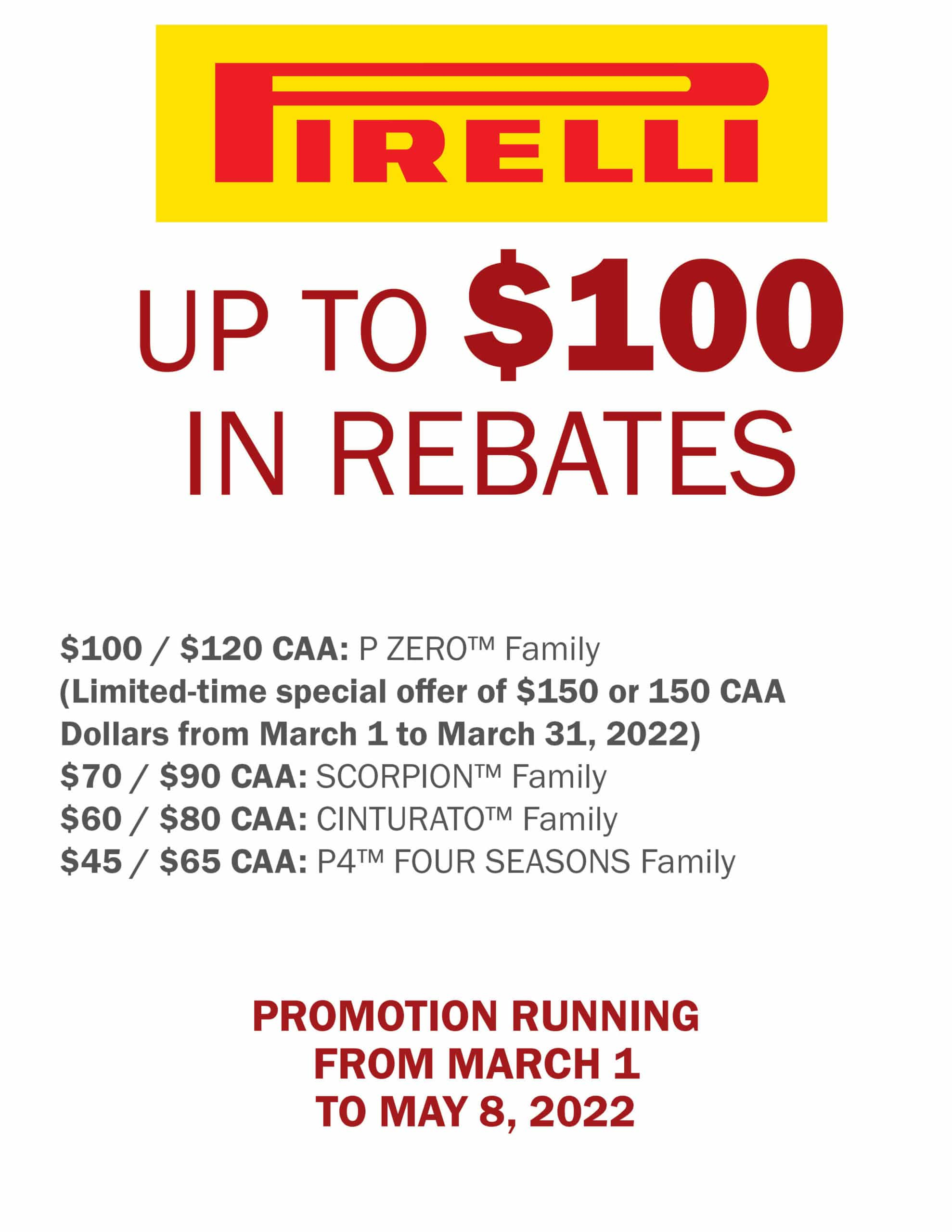 Pirelli Spring Rebates 2022 Tirecraft