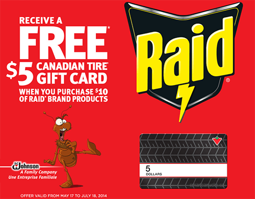 Raid Rebate Offer 5 Canadian Tire Gift Card When You Spend 10 