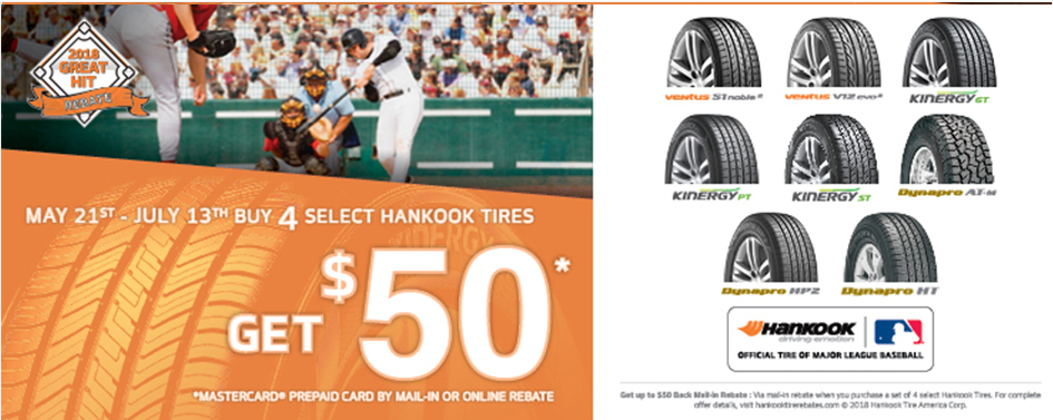 The 2018 Great Hit 50 Online Or Mail in Rebate On Hankook Tires 