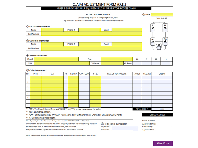 Warranty Claim OE Nexen Tire Canada