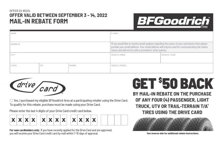 BF Goodrich Rebate Form Fall 2022 Car X