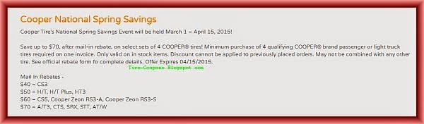 Cooper Tire Rebate And Coupons March 2018