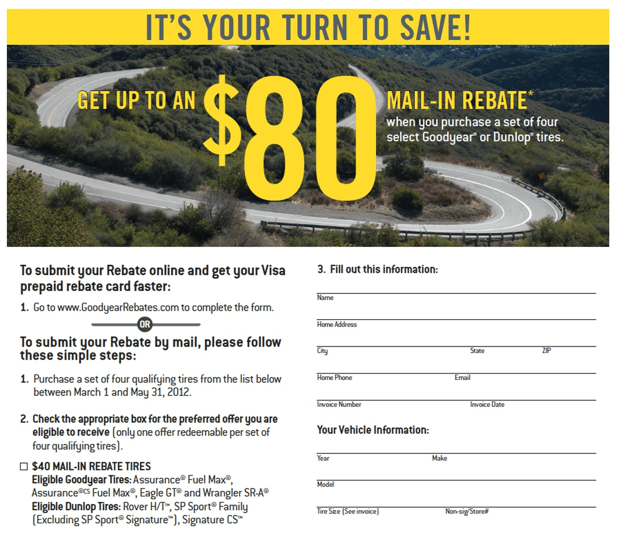 Goodyear 80 Tire Rebate Form GoodYearRebate