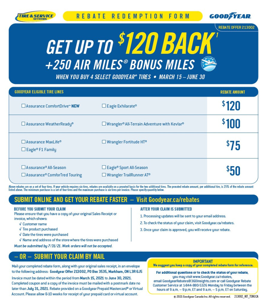 Goodyear Rebate Form How To Get The Best Deal Printable Rebate Form