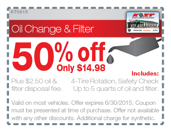 Oil change coupon 6 30 Kost Tire And Auto Tires And Auto Service 