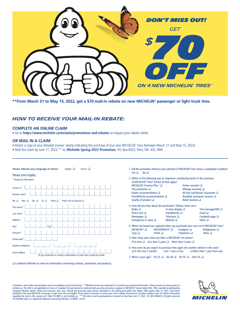 Printable Michelin Rebate Form Printable Rebate Form