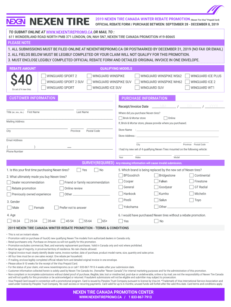 Rebate Form Nexen Tire Canada Fill And Sign Printable Template 