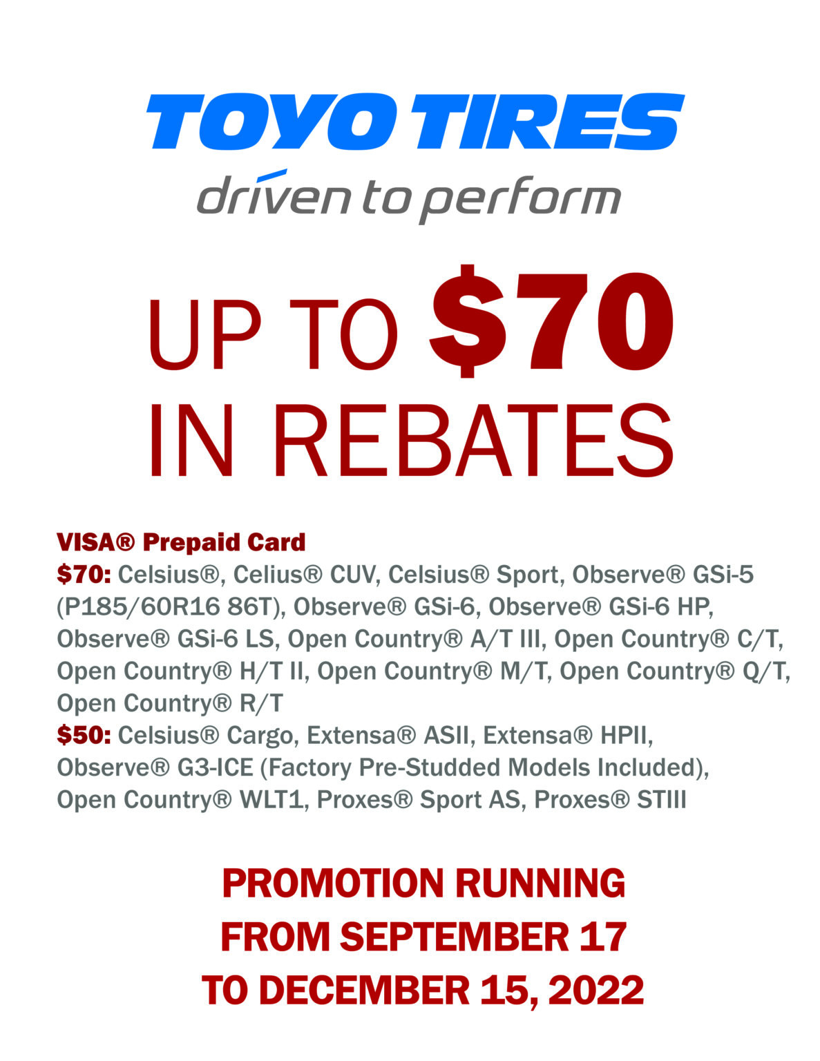 Toyo Fall 2022 Rebates Automotive Edge