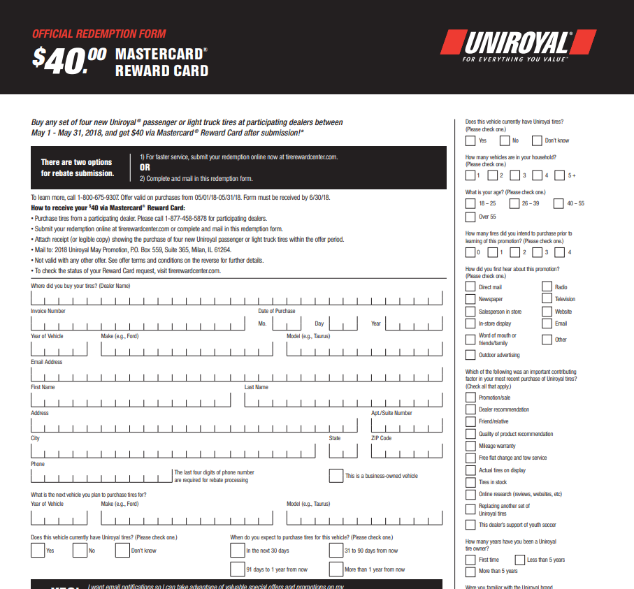 Uniroyal Tire Rebates 2022 Printable Rebate Form