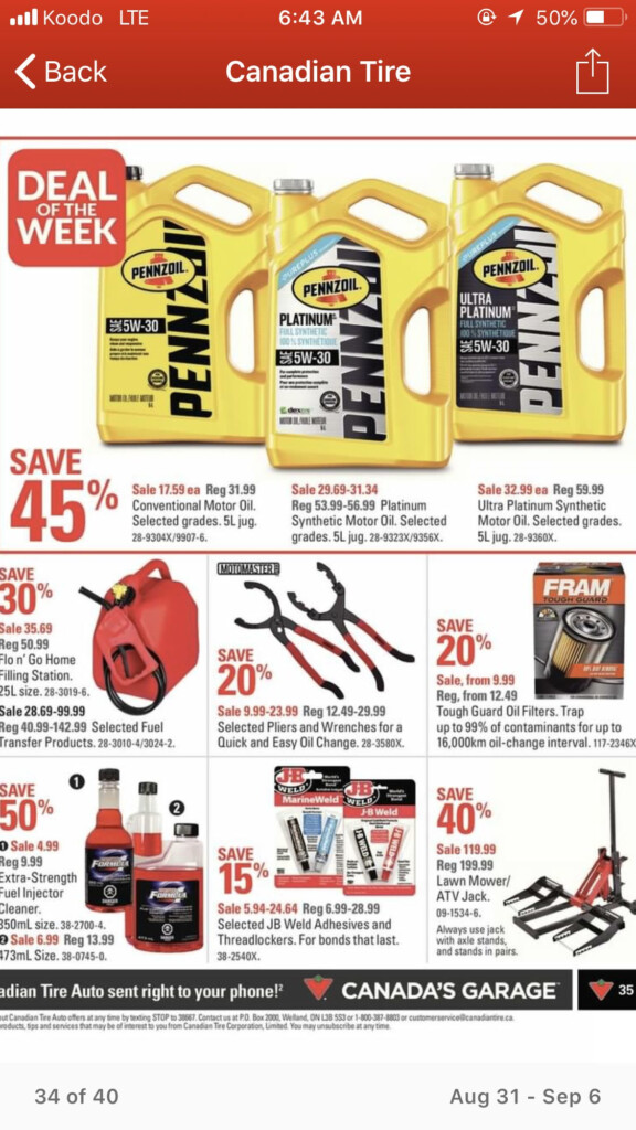  Canadian Tire 45 Off Pennzoil Euro And Ultra Platinum Full Synthetic 