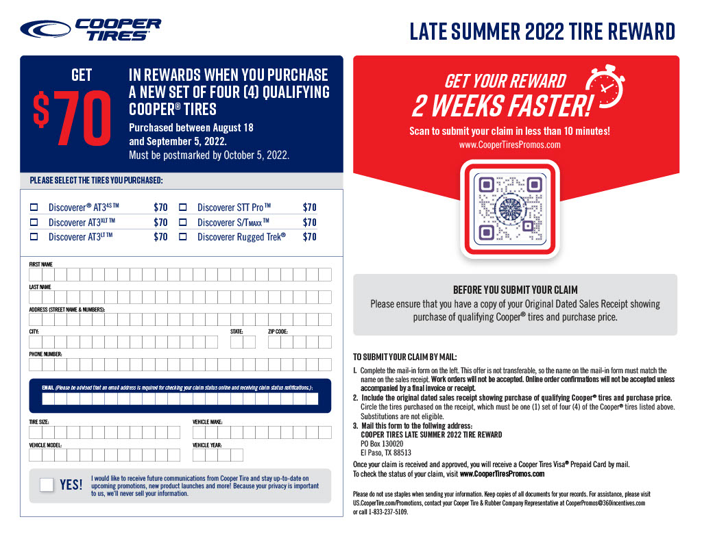 Cooper Tire Rebate Form Summer 2022 Car X