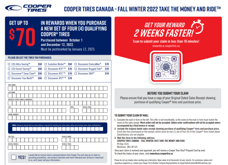 Cooper Tires Rebate Printable Rebate Form