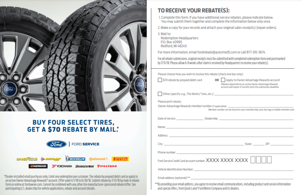 Ford Rebate On Tires Printable Rebate Form