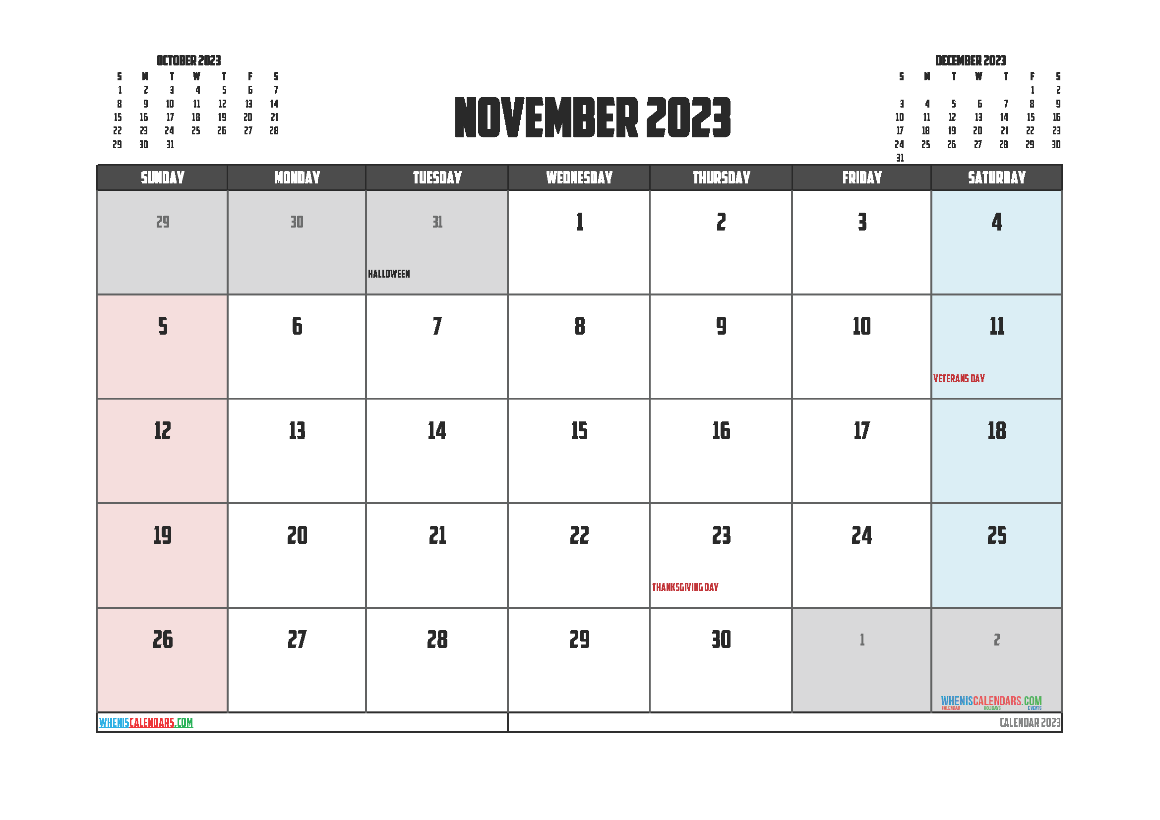 Free Printable November 2023 Calendar 12 Templates