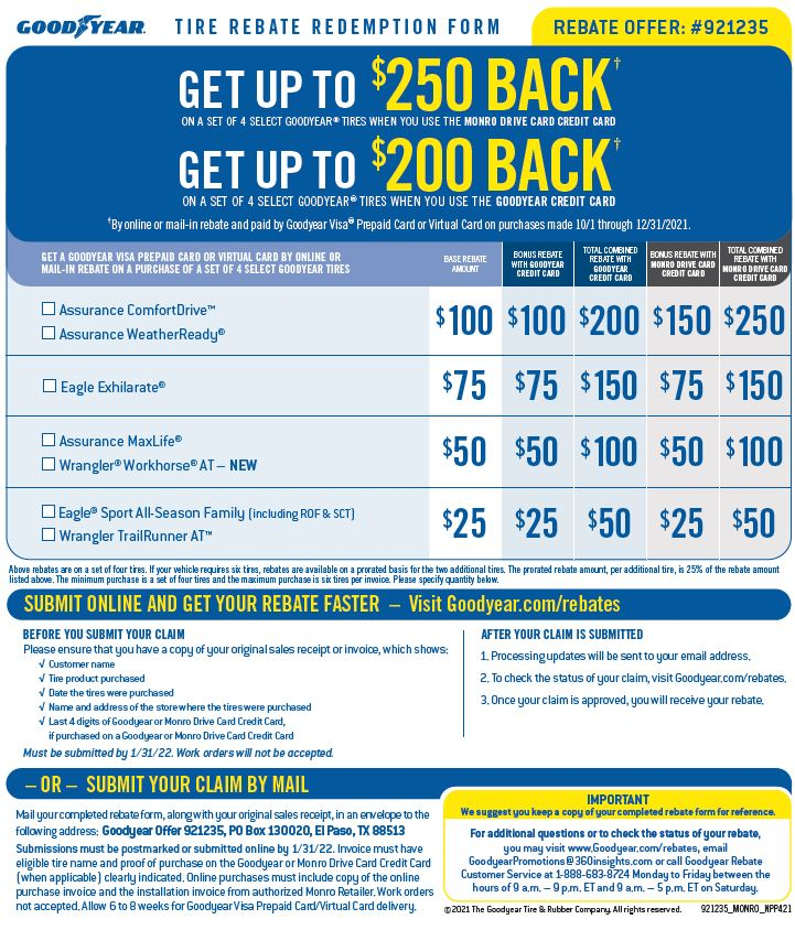 Goodyear Drive Card Rebate Fall 2021 Car X