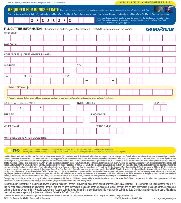 Goodyear Drive Card Rebate June 2021 Car X