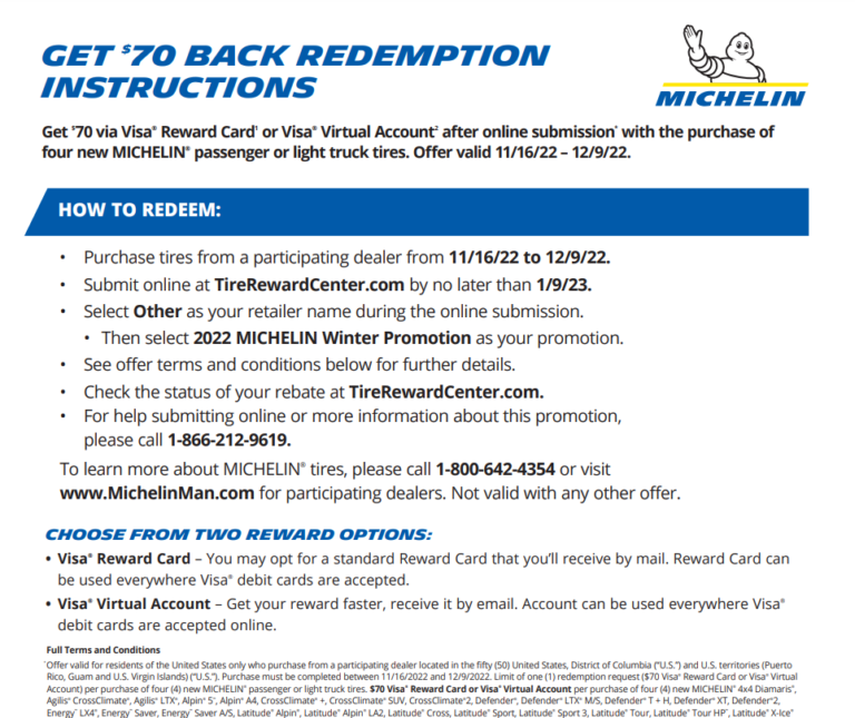 Michelin Printable Rebate Form