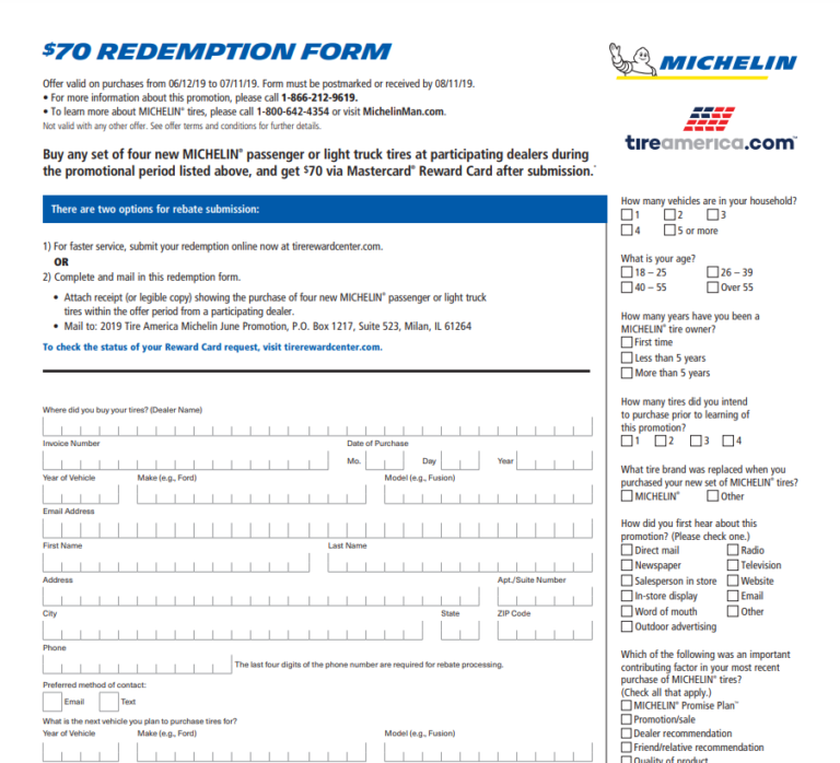 Michelin Rebate Dates Printable Rebate Form