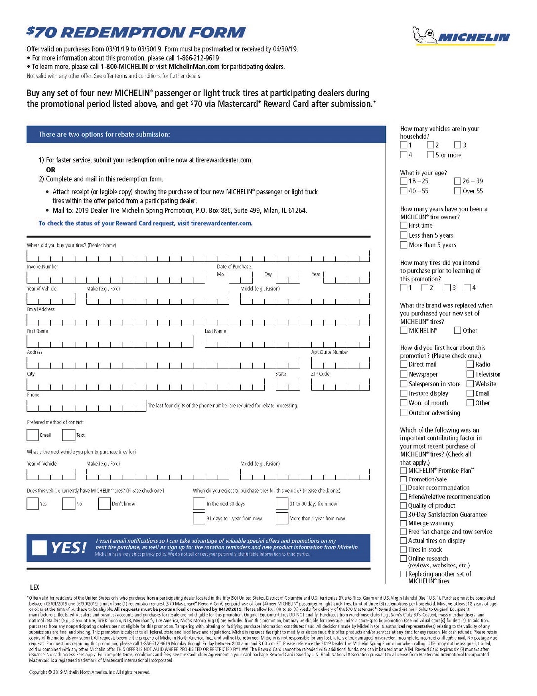 Michelin Tire Redemption Form Bob Johnson Automotive Group