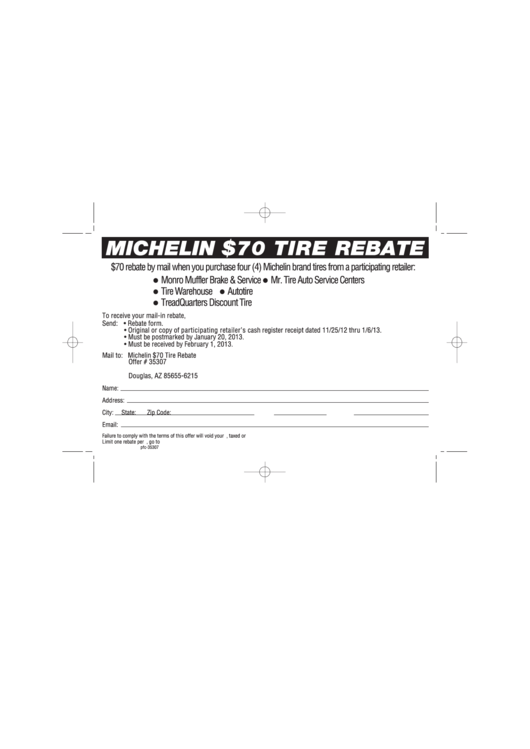 Michelin Tires 70 Printable Rebate Form 2022 Tirerebate TireRebates