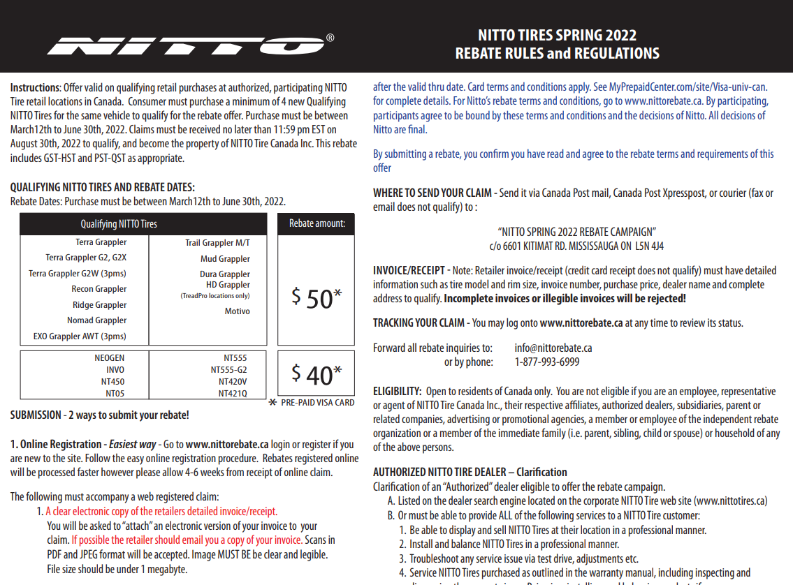 Nitto Tires Rebate 2022 Printable Rebate Form