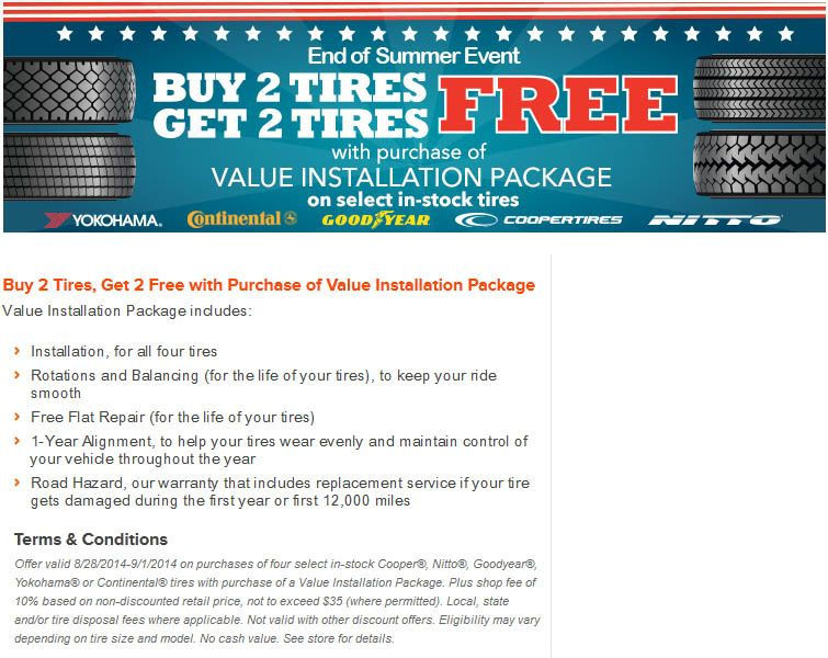 NTB Buy 2 TIRES Get 2 FREE Coupon August 2014 Coupons Pep Boys Goodyear