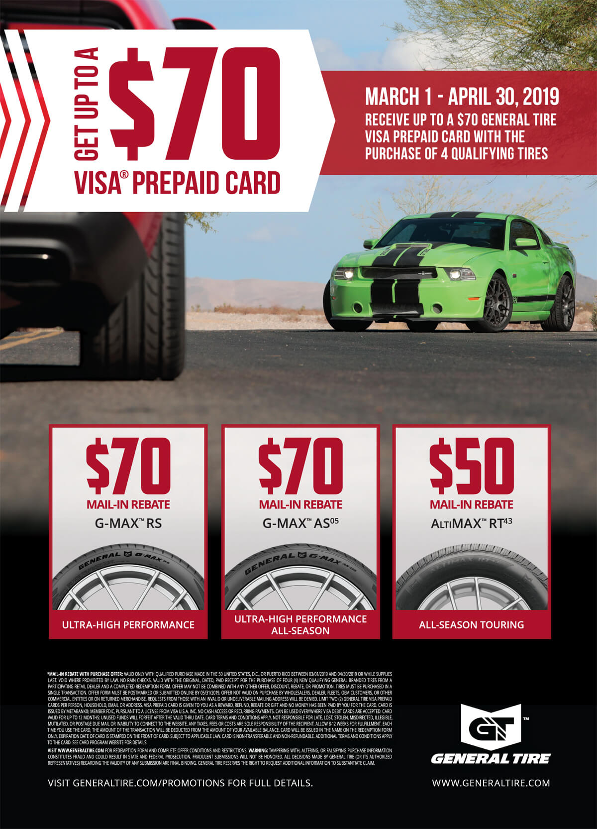 Receive Up To A 70 General Tire Visa Visa Prepaid Card With The