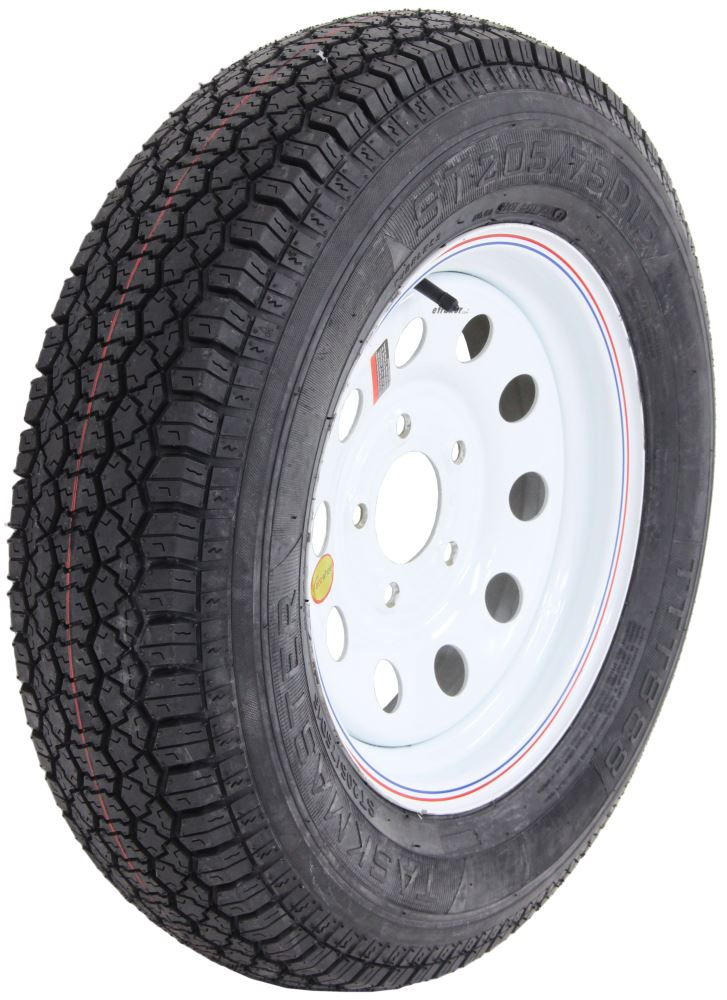 Taskmaster ST205 75D15 Bias Trailer Tire With 15 White Mod Wheel 5 