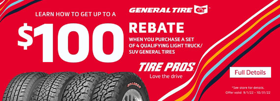 Tire Pros Of Ellicott City Promotions General Tire Rebate 100