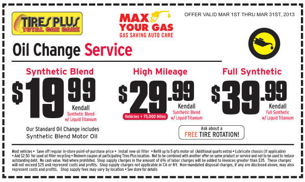 Tires Plus 19 99 39 99 Oil Change Printable Coupon