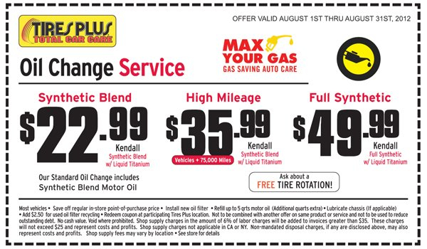 Tires Plus Oil Change Coupon Exp August 31 2012 Cheap Oil Change 