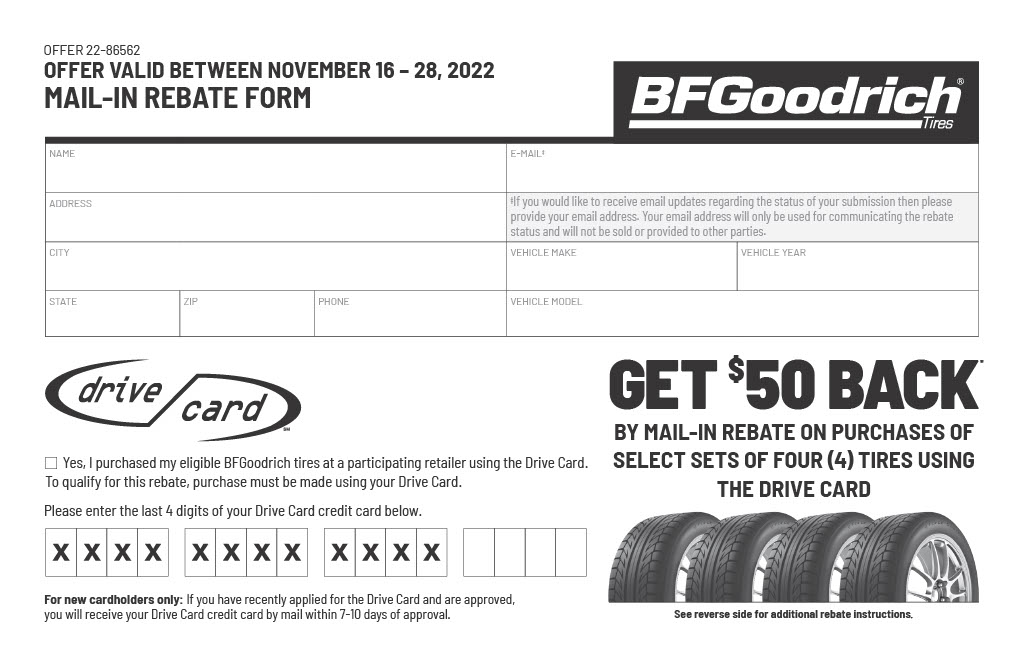 BF Goodrich Rebate Form Nov 2022 Car X