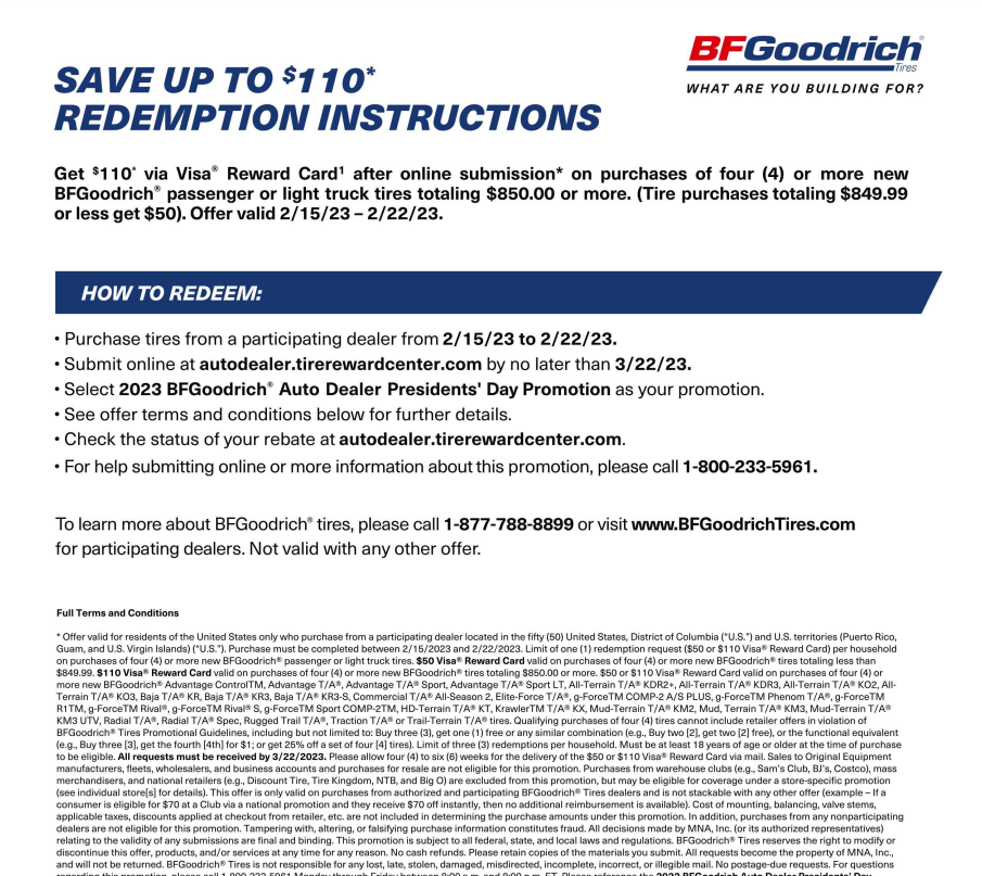 BFG Tire Rebate 2023 Maximize Your Savings On BFGoodrich Tires