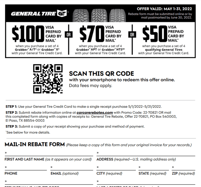 Current Rebates On General Tires Printable Rebate Form