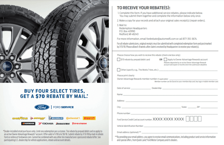 Ford Rebate Tires Printable Rebate Form