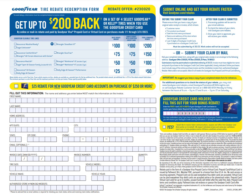 Goodyear Tire Rebate Offer Number 2023 Goodyear Rebates