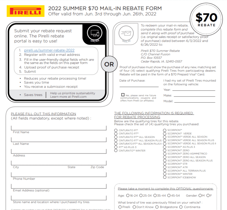 Pirelli Tires Rebate 2022 Rebate2022