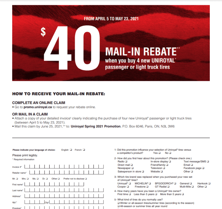 Uniroyal Tiger Paw Rebate Form Email Printable Rebate Form