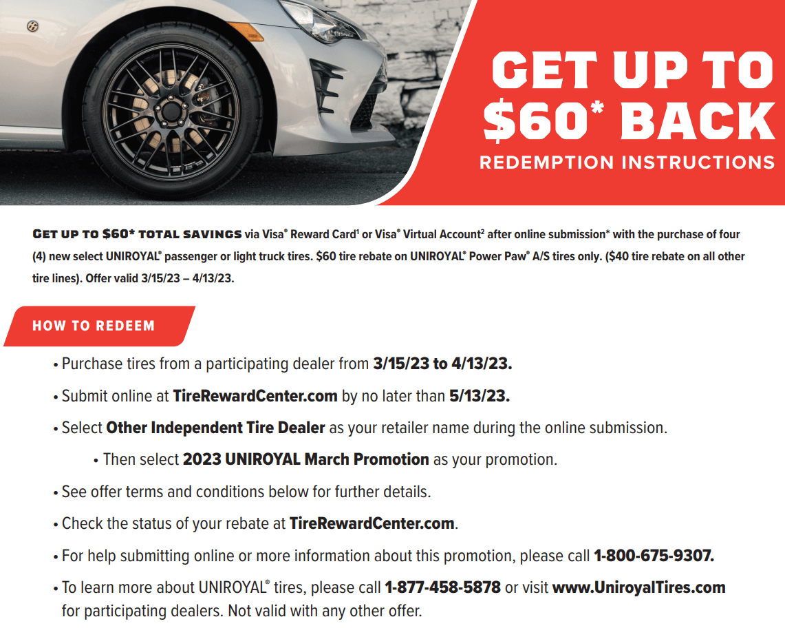 Uniroyal Tire Rebate Get Up To 60 Rebate 3 15 23 4 13 23 